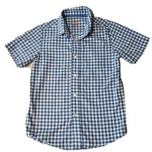 Cat & Jack Boys Blue White Gingham Plaid Short Sleeve Button Up size S (6/7)